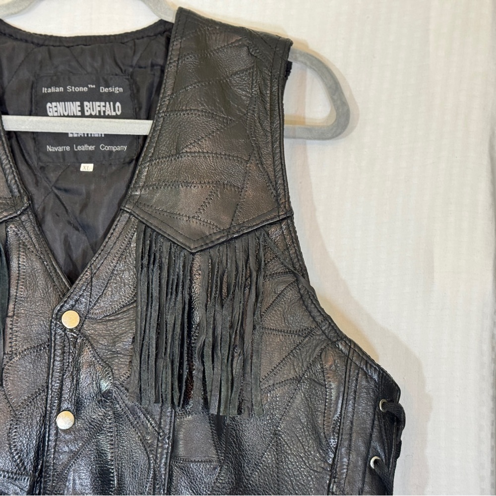 Vintage Navarre Genuine Buffalo Leather Fringe Vest XL – Italian Stone - Picture 11 of 17